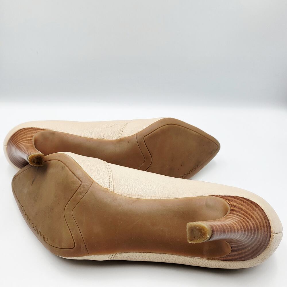 Franco Sarto Amara Cream Leather Pointed Toe Stacked Heel Pumps Women's Size 8 - Picture 8 of 9